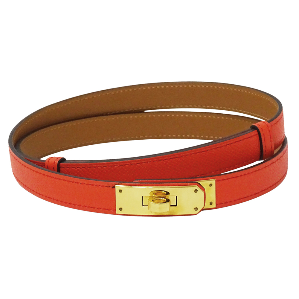 Hermes HERMES Belt Women's Brand Kelly 18 Veau Epsom Rose Texas Gold Hardware...